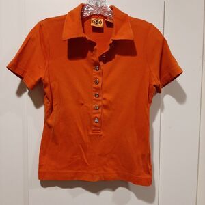 Tory Burch Orange Half Button Short Sleeve Womens Polo Shirt Size S